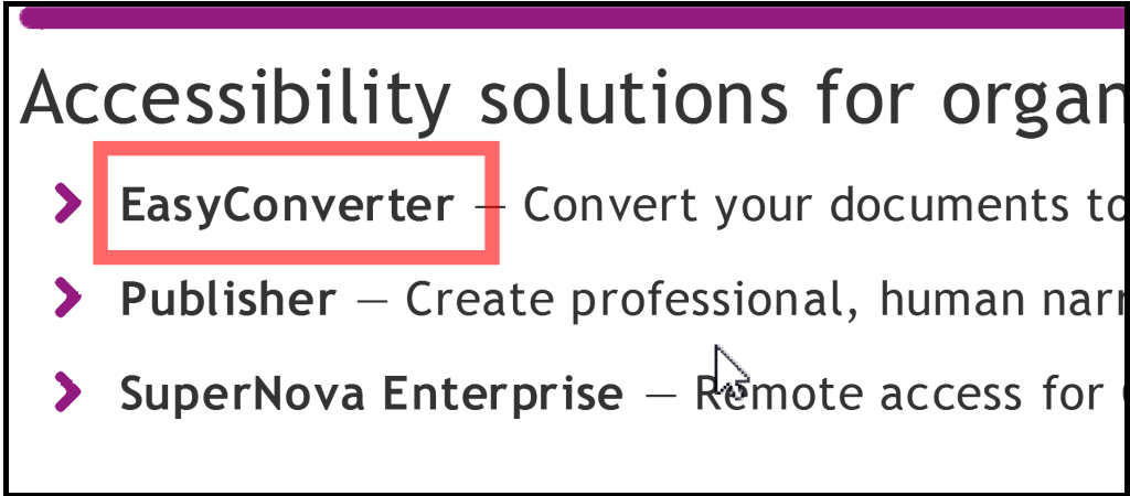 Text na webové stránce s červeným rámečkem kolem slova EasyConverter