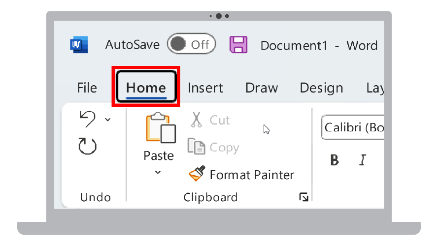 Obrázek notebooku zobrazující aplikaci Microsoft Word s funkcí věrného vyhlazení písma