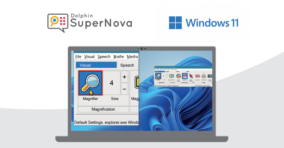 Dolphin SuperNova a Windows 11. Grafika notebooku s programem SuperNova v režimu rozdělené obrazovky v systému Windows 11